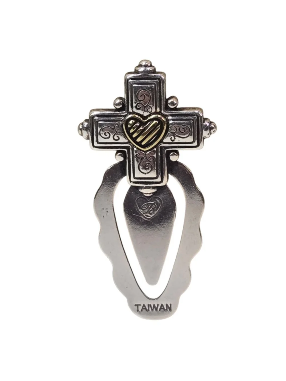 Brighton Bookmark Dual Tone Silver and Gold Cross Heart Page Marker Collectible